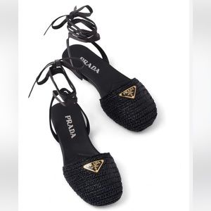 Prada Raffia lace up sandals